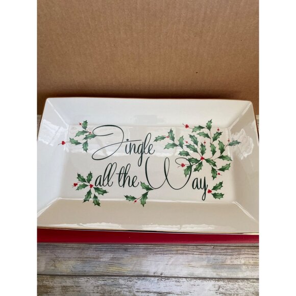 Lenox Holiday Jingle All the Way14.5" Porcelain Platter Gold Trim Christmas - Picture 5 of 13